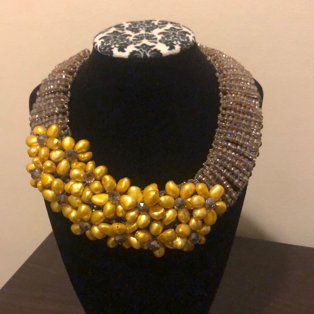 Crystal & Yellow Pearl Necklace